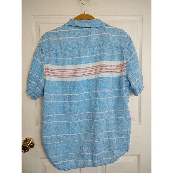 Tommy Bahama Mens Size Medium Shirt Short Sleeve Button Up Linen Blue Stripe - Picture 5 of 7